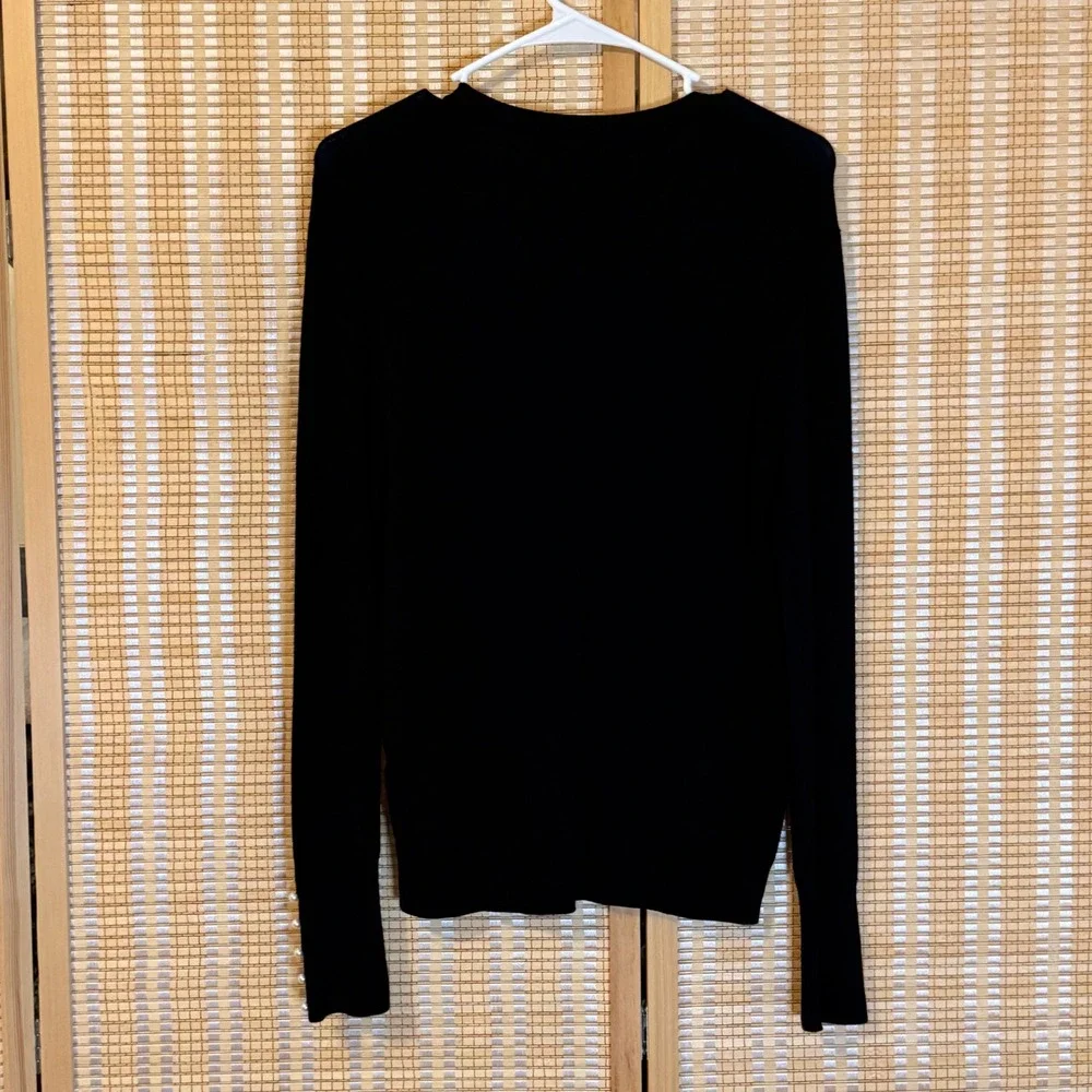Black Crew Neck Long Sleeve Sweater with Pearl Button Cuffs M Whimsigoth Office